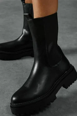 Chunky Boots|Ankle Boots*MissPap Leather Look Chunky Sole Ankle Boots black