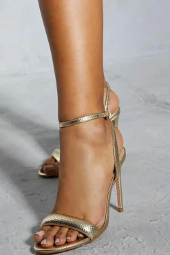 Heels*MissPap Leather Look Croc Padded Metallic Heels gold