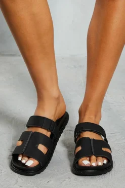 Sandals*MissPap Leather Look Cut Out Strap Sandal black