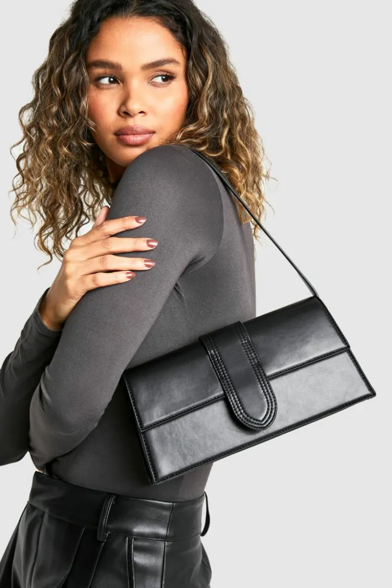 Handbags*boohoo Leather Look Fold Over Baguette Shoulder Bag black