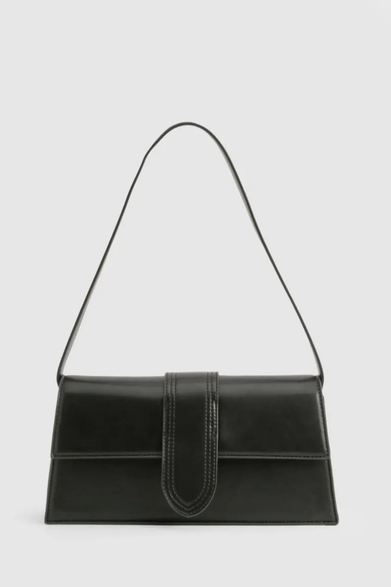 Handbags*boohoo Leather Look Fold Over Baguette Shoulder Bag black