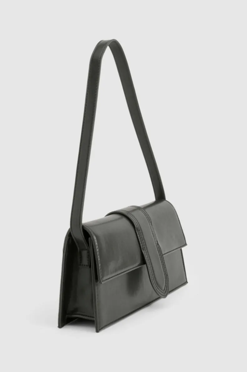Handbags*boohoo Leather Look Fold Over Baguette Shoulder Bag black