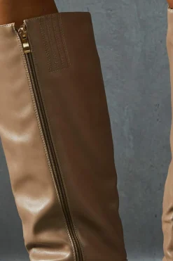 Knee High Boots*MissPap Leather Look Knee High Pointed Boots taupe