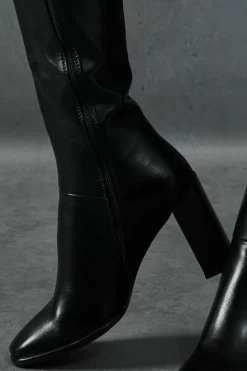 Knee High Boots*MissPap Leather Look Knee High Square Toe Boots black