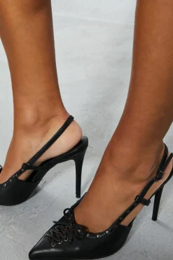 Heels*MissPap Leather Look Lace Up Studded Court Heels black
