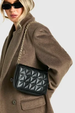 Cross-Body Bags|Handbags*boohoo Leather Look Quilted Chain Shoulder Bag black