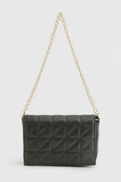 Cross-Body Bags|Handbags*boohoo Leather Look Quilted Chain Shoulder Bag black