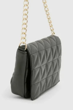 Cross-Body Bags|Handbags*boohoo Leather Look Quilted Chain Shoulder Bag black