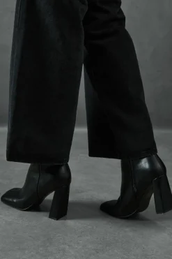Ankle Boots*MissPap Leather Look Square Toe Ankle Boots black