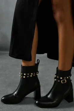 Ankle Boots*MissPap Leather Look Studded Ankle Boots black
