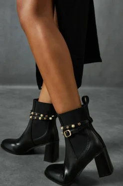 Ankle Boots*MissPap Leather Look Studded Ankle Boots black