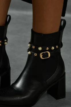 Ankle Boots*MissPap Leather Look Studded Ankle Boots black