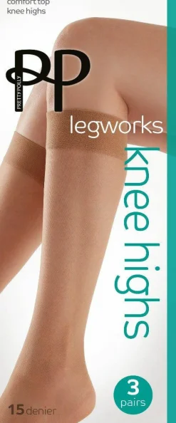 Tights & Socks|Tights & Socks*Pretty Polly Legworks 15 Denier Comfort Top Knee Highs 3 Pair Pack - Nude