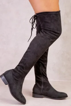 Over The Knee Boots|All Boots*Where's That From Leila' Stretch Over The Knee Flat Boots True Black