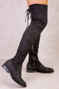 Over The Knee Boots|All Boots*Where's That From Leila' Stretch Over The Knee Flat Boots True Black