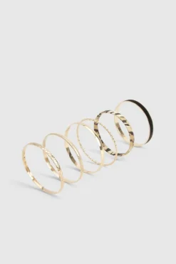Bracelets*boohoo Leopard and Bangle 6 Pack gold
