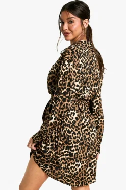 Shirt Dresses|Mini Dresses*boohoo Leopard Batwing Belted Shirt Dress brown