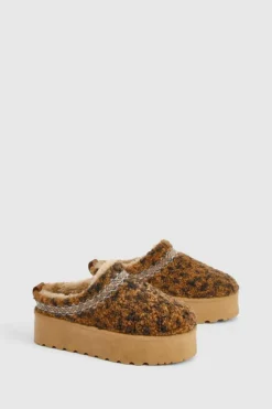 Cosy Boots|All Boots*boohoo Borg Platform Cosy Mules leopard