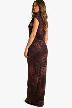 Maxi Dresses*boohoo Leopard Cap Sleeve Column Maxi Dress plum