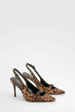 Heels*boohoo Contrast Binding Buckle Court Shoes leopard