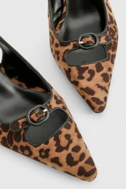 Heels*boohoo Contrast Binding Buckle Court Shoes leopard
