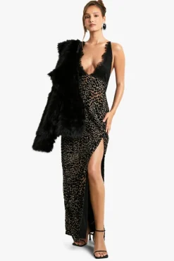 Cami Dresses|Maxi Dresses*boohoo Leopard Devore Lace Trim Maxi Dress brown