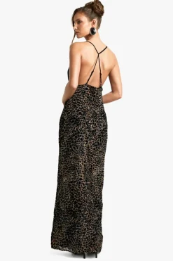 Cami Dresses|Maxi Dresses*boohoo Leopard Devore Lace Trim Maxi Dress brown