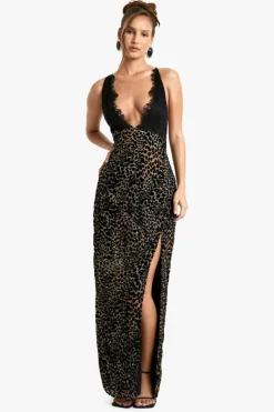 Cami Dresses|Maxi Dresses*boohoo Leopard Devore Lace Trim Maxi Dress brown