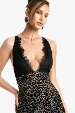 Cami Dresses|Maxi Dresses*boohoo Leopard Devore Lace Trim Maxi Dress brown