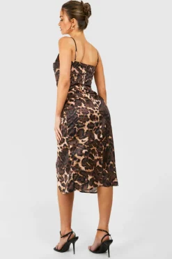 Cami Dresses|Midi Dresses*boohoo Leopard Draped Midi Slip Dress brown