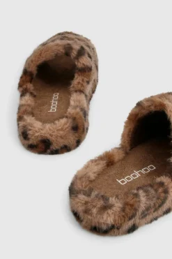 Slippers|Slippers*boohoo Fluffy Faux Fur Platform Slippers leopard
