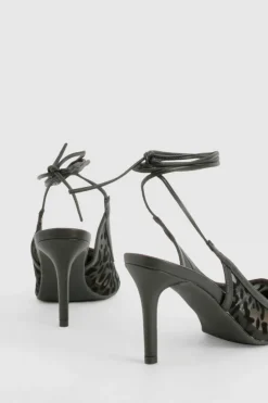 Heels*boohoo Leopard Mesh Lace Up Court Shoes black