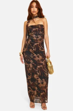 Maxi Dresses*boohoo Mesh Scarf Neck Bandeau Maxi Dress leopard