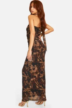 Maxi Dresses*boohoo Mesh Scarf Neck Bandeau Maxi Dress leopard