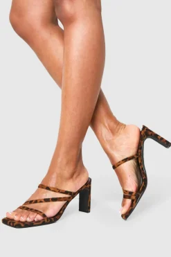 Sandals|Heels*boohoo Leopard Multi Strap Heeled Mules black