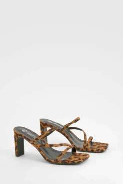 Sandals|Heels*boohoo Leopard Multi Strap Heeled Mules black
