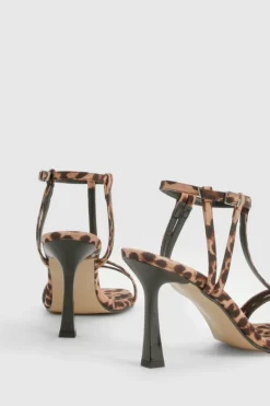 Heels*boohoo Neoprene T Bar Strappy Square Toe Heels leopard