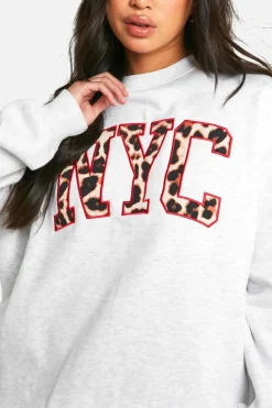 Sweatshirts|Athleisure*boohoo Leopard Nyc Applique Sweatshirt ash grey