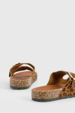 Sandals*boohoo Oversized Buckle Footbed Sliders leopard