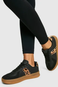 Trainers*boohoo Panel Gum Sole Trainers leopard