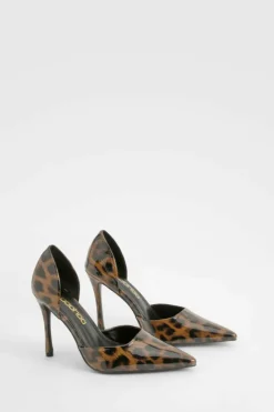Heels*boohoo Patent Cut Out Court Shoes leopard