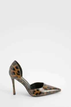 Heels*boohoo Patent Cut Out Court Shoes leopard