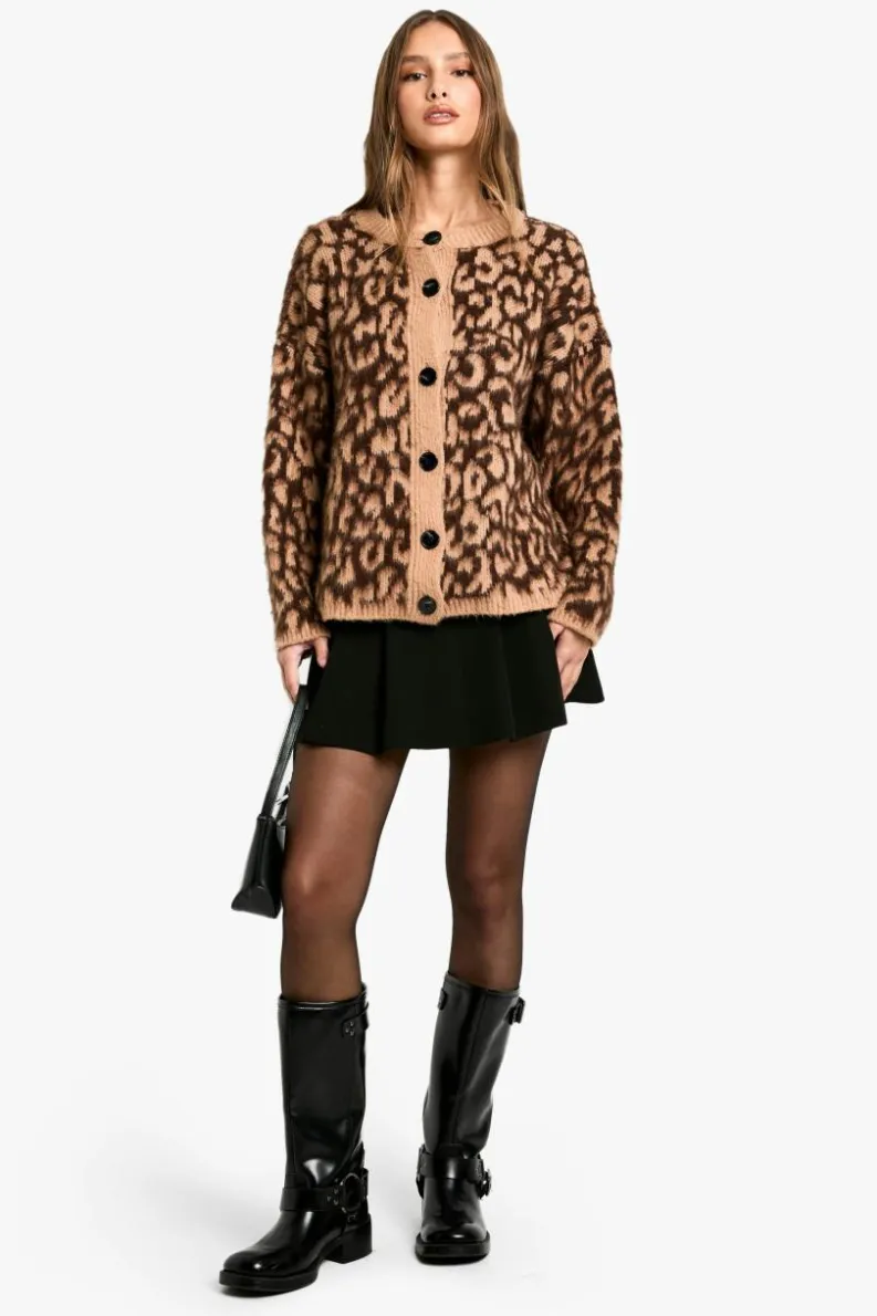 Cardigans|Knitwear*boohoo Leopard Print Cardigan camel