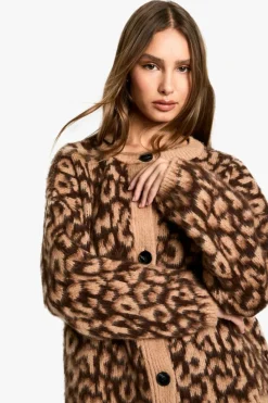 Cardigans|Knitwear*boohoo Leopard Print Cardigan camel