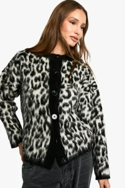 Cardigans|Knitwear*boohoo Leopard Print Cardigan cream