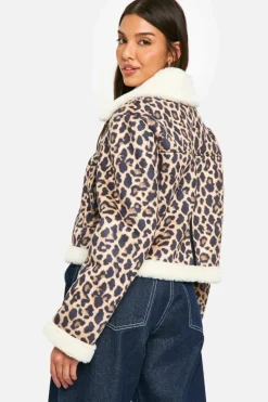 Up To 80% Off Winter Warmers|Aviator Jackets*boohoo Print Cropped Aviator Jacket leopard