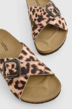 Sandals*boohoo Print Cross Strap Footbed Sandals leopard