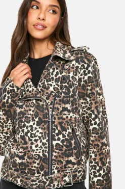 Up To 80% Off Winter Warmers|Biker Jackets*boohoo Print Denim Biker Jacket leopard