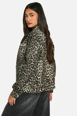 Up To 80% Off Winter Warmers|Denim Jackets*boohoo Leopard Print Denim Jacket brown