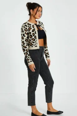 Cardigans*Quiz Leopard Print Knit Cardigan Off White
